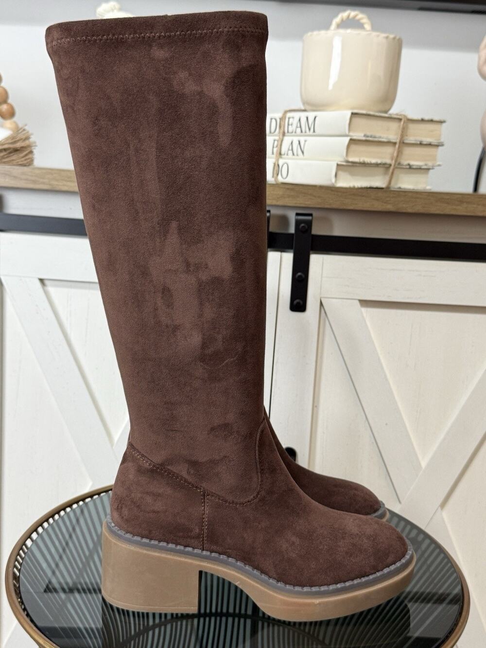 White Mountain Marcella Women’s Knee High Boots Brown Block Heel Size 6M NWOB